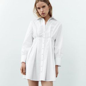 BNWT ZARA PEARL APPLIQUÉ POPLIN DRESS WHITE 2816/262 XS